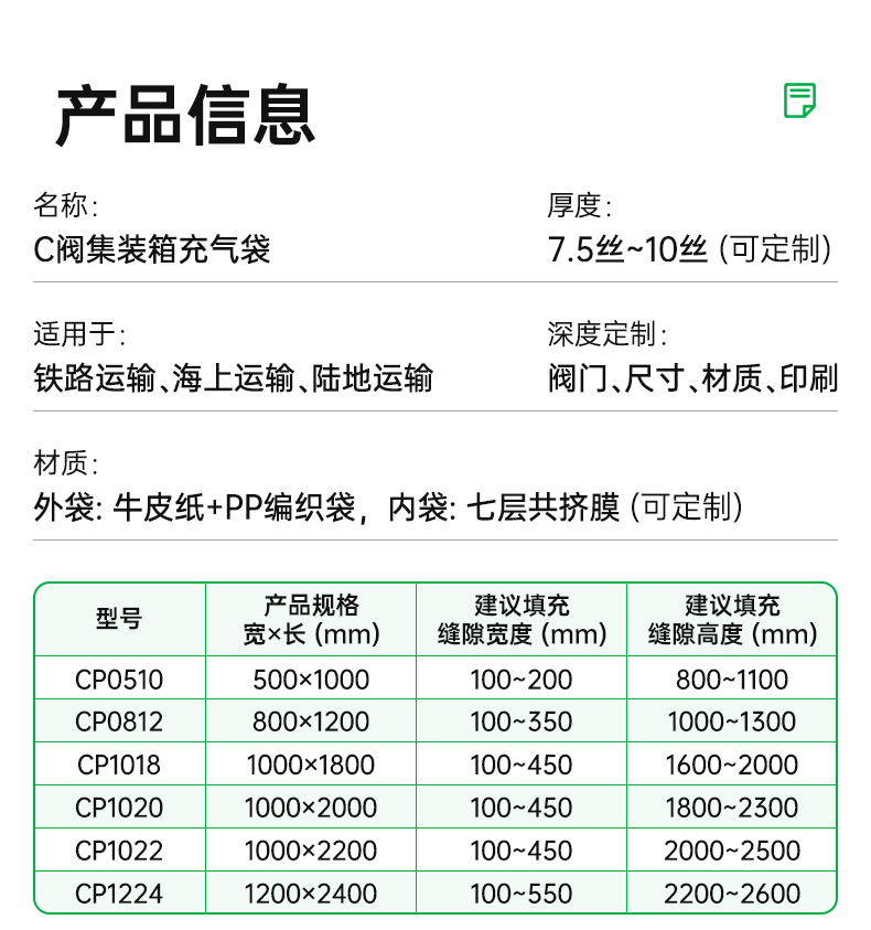 C閥集裝箱貨柜充氣袋